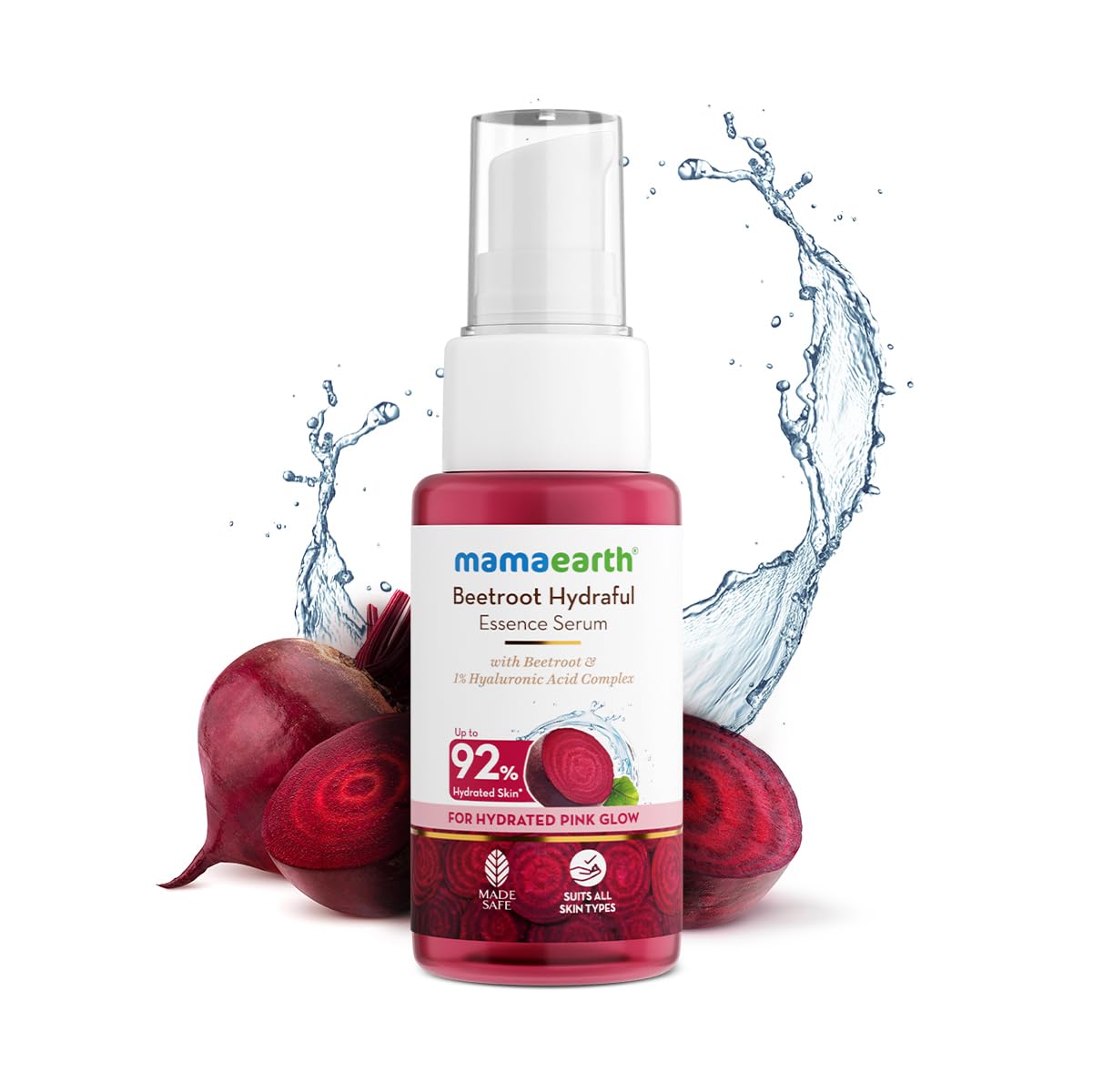 Mamaearth Beetroot Hydraful Essence Serum - 50 ml For Hydrated Pink Glow with Beetroot & 1% Hyaluronic Acid Complex Face Serum | Upto 92% Instant Hydration | For Daily Smooth