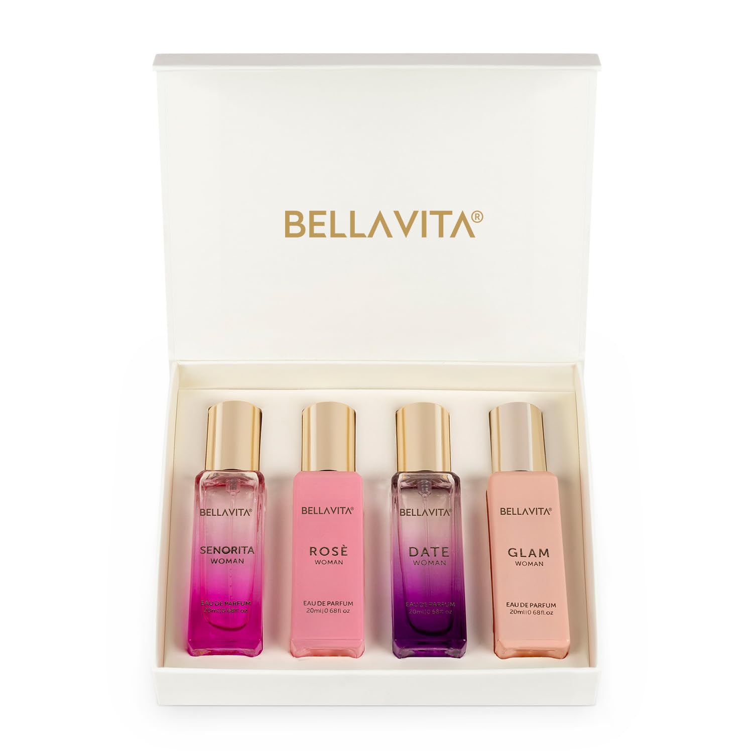 Bella Vita Luxury | Perfume Gift Set for Women | Perfume for Woman | Gifts for Woman | Valentine Gift for Girlfriend | Long Lasting EDP 4x20ml | Floral & Fruity Fragrance | Date, Senorita, Glam, Rose