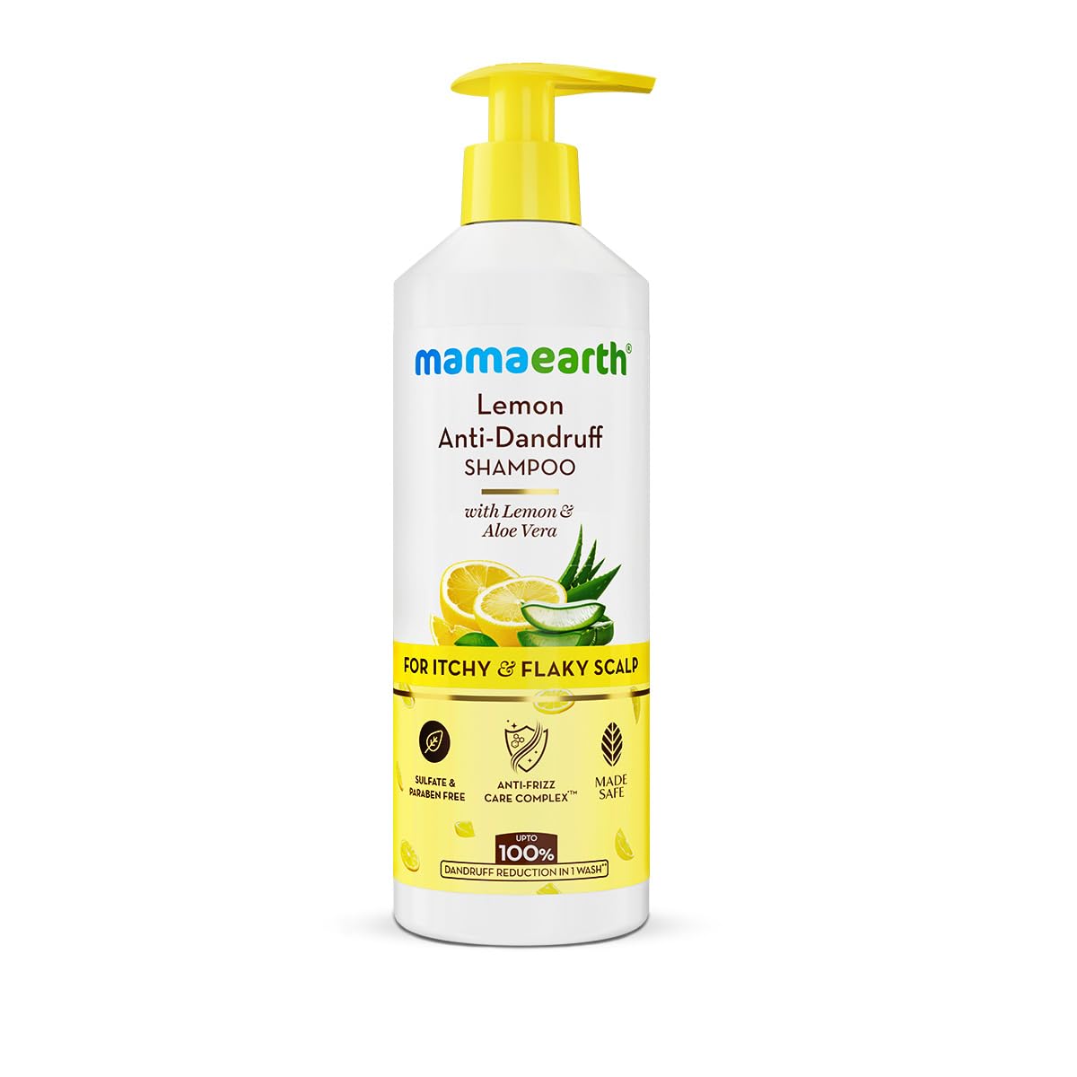 Mamaearth Lemon Anti-Dandruff Shampoo with Lemon, ZPTO, Climbazole, Aloe Vera for Itchy & Flaky Scalp | Upto 100% Dandruff Reduction & 3X Softer Hair in 1 Wash | Soothes Scalp | Reduces Frizz | 400 ml