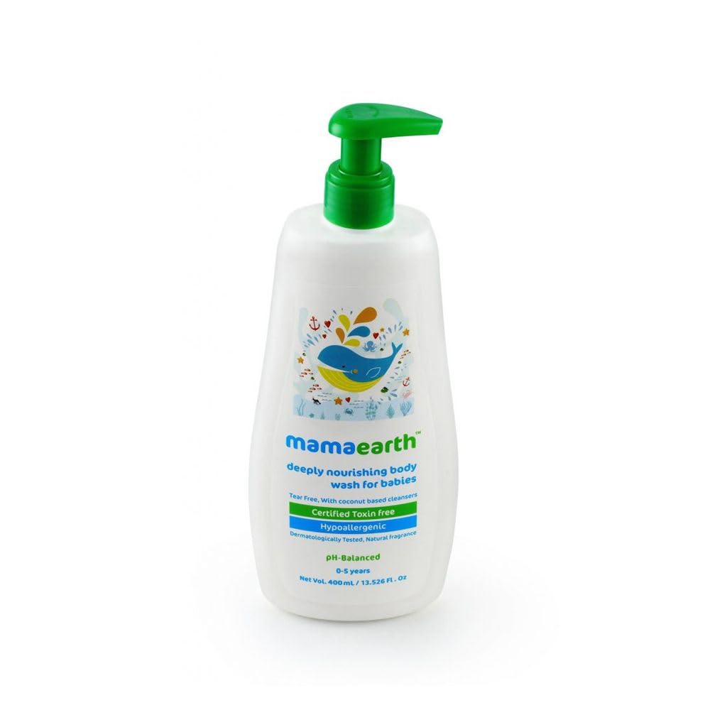 Mamaearth Deeply Nourishing Body Wash For Babies - 400 ml | Infused with Coconut Oil, Orange Essential Oil & Aloe Vera Extract | Deeply Nourishing | Tear-Free Cleanser baby